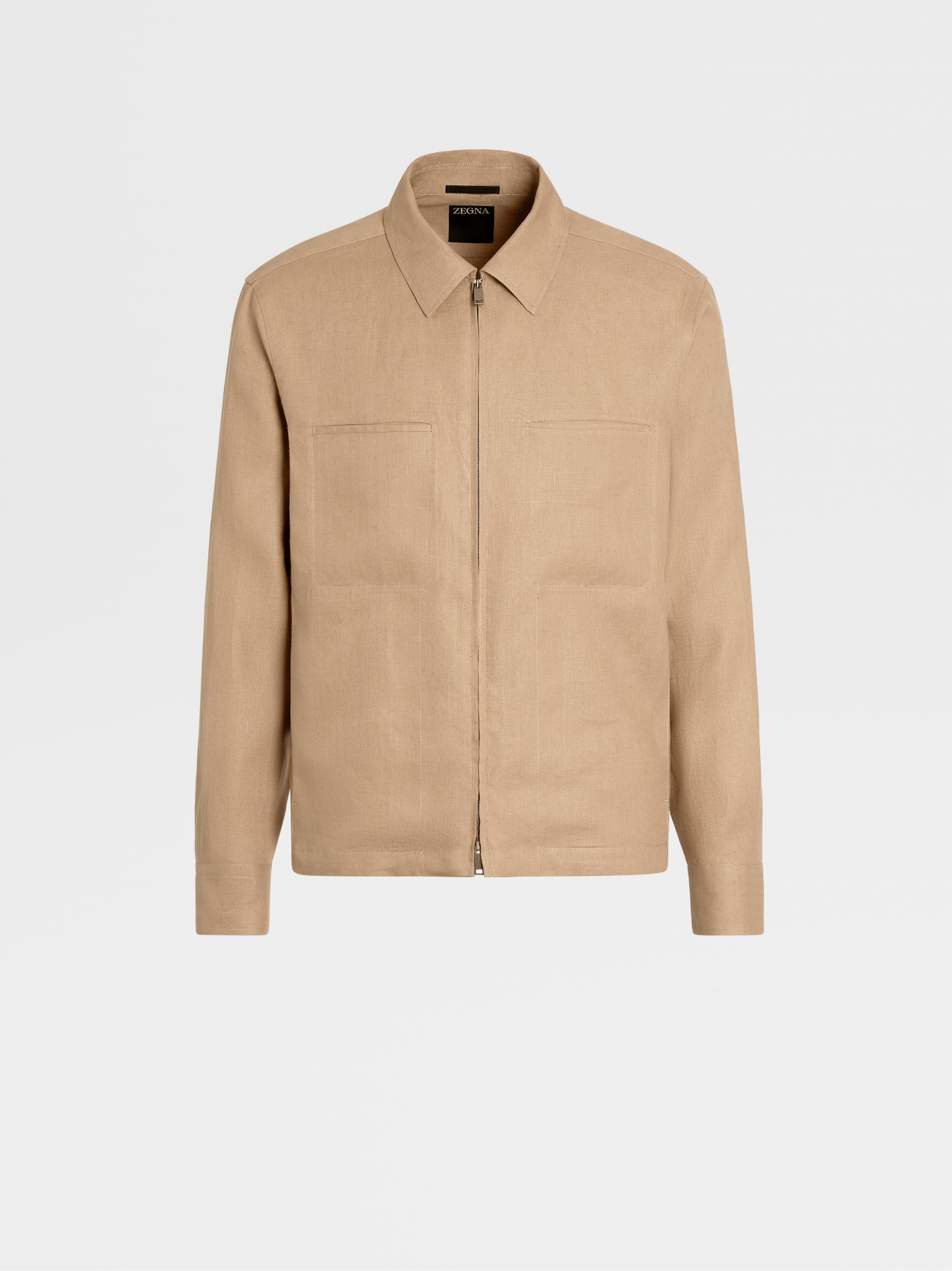 Camel Pure Linen Full Zip Overshirt